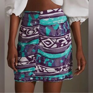 Anthropologie Porridge Elesa Ruched
Mini Skirt Purple & Teal Boho Size Large